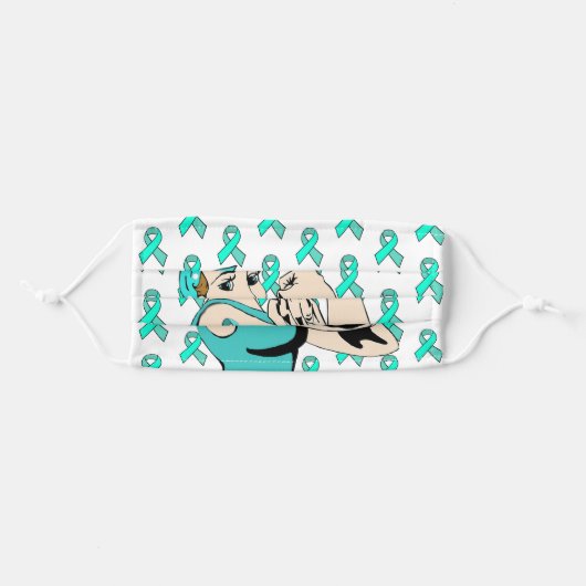 Teal Awareness Ribbon Retro Strong Lady Adult Cloth Face Mask (Front, Folded)