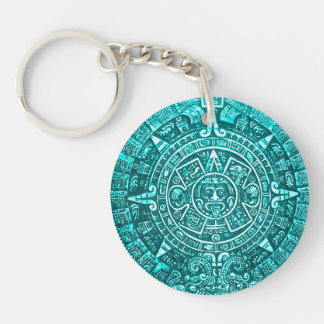 Teal Aztec Calender Key Chain