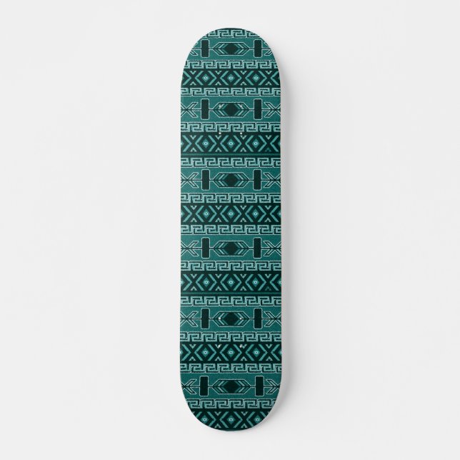 Teal Aztec Pattern Skateboard Deck (Front)