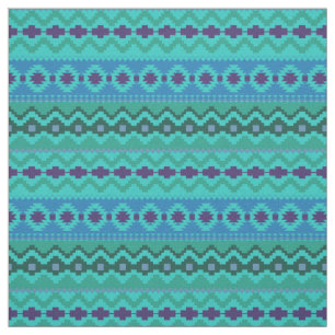 Teal Aztec Tribal Design Fabric