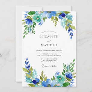 Teal Azure Harmonious Botanical Wedding Invitation