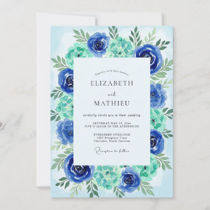 Teal Azure Painterly Coastal Wedding Invitation