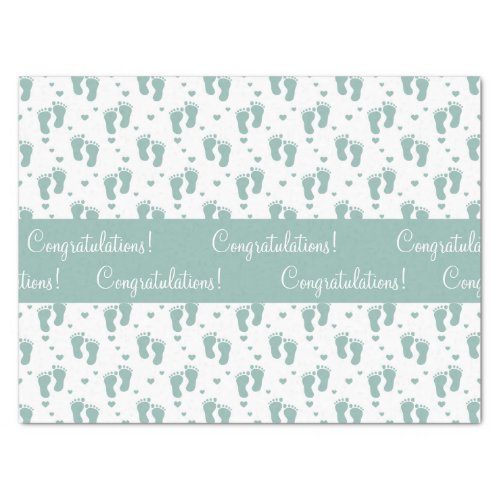 Teal Baby Footprints and Hearts Tissue Paper