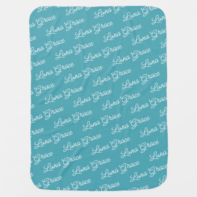 Teal Baby Girl Personalized Name Custom Baby Blanket (Front)
