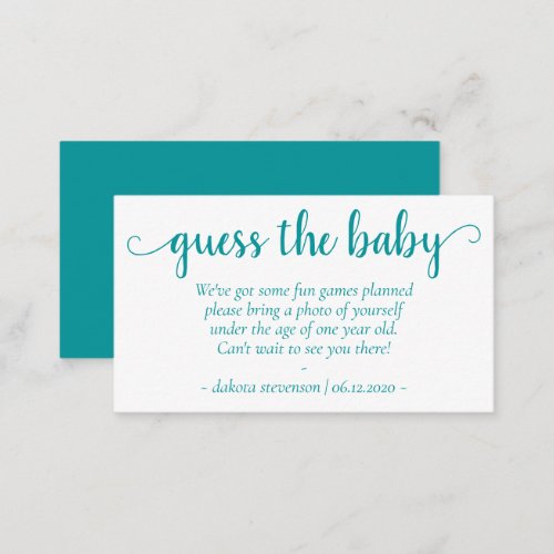 Teal Baby Shower  Aqua Blue_Green Photo Request Enclosure Card