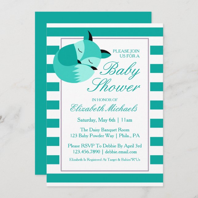 Teal Baby Shower Fox Invitation (Front/Back)