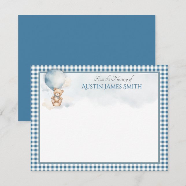  Teal Baby Shower Teddy Bear Balloon Note Card (Front/Back)