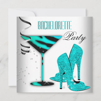 Teal Bachelorette White High Heel Shoes Invitation