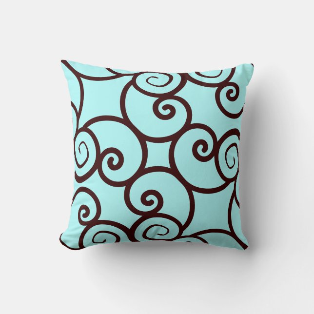 teal background and brown abstract pattern pillow (Front)