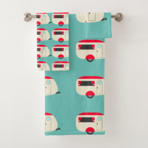 Teal Background Camper  Bath Towel Set