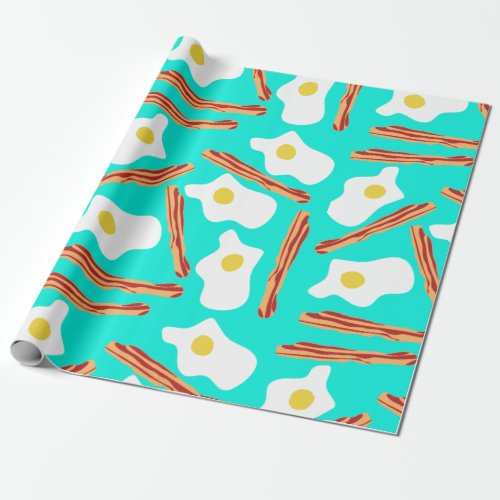 Teal Bacon and Eggs Wrapping Paper