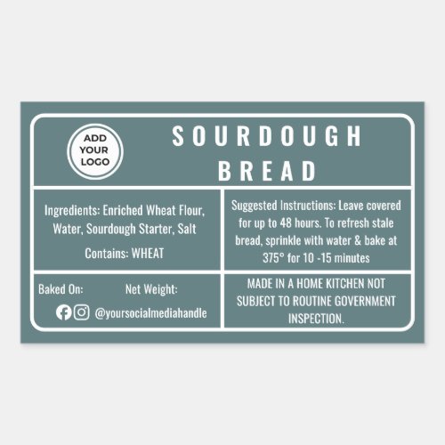 Teal Bakery Cottage Law  Sourdough Bread Label