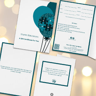 Teal Balloon SMB Happy Birthday Gift Certificate Cards