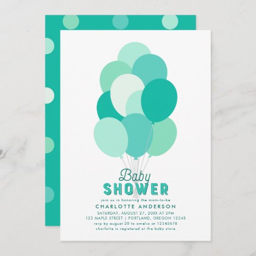 Teal Balloons Baby Shower Invitation