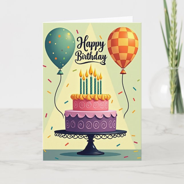 Teal Balloons Birthday Image Card (Front)