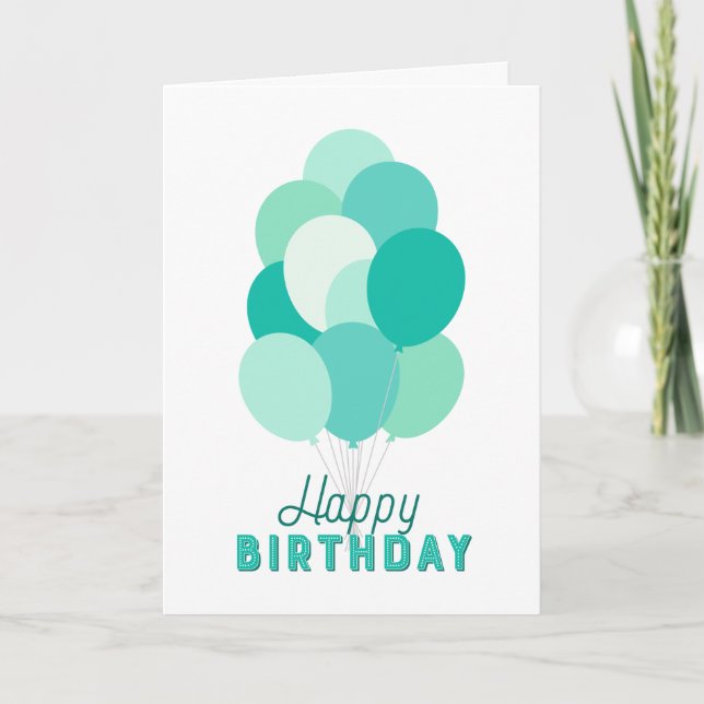 Teal Balloons Happy Birthday Card (Front)