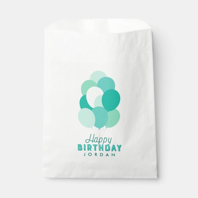 Teal Balloons Happy Birthday Favor Bag (Front)