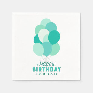 Teal Balloons Happy Birthday Napkins