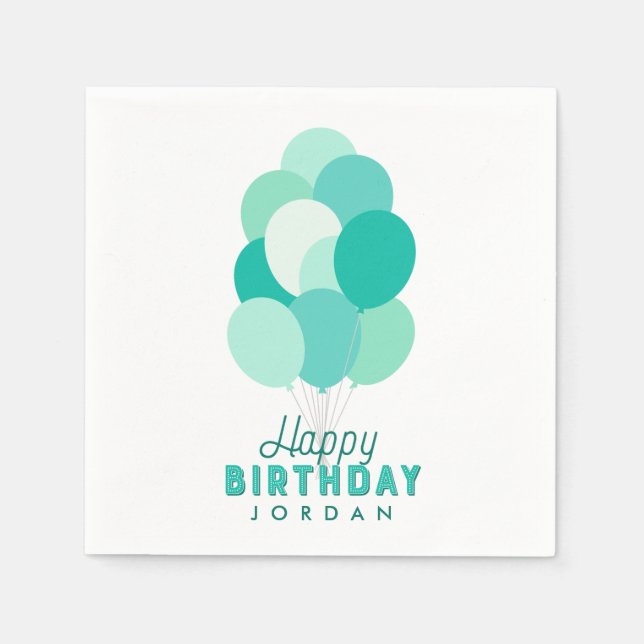 Teal Balloons Happy Birthday Napkins (Front)