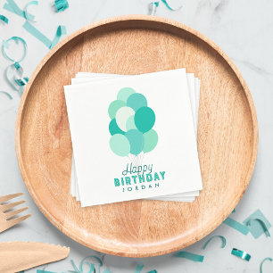 Teal Balloons Happy Birthday Napkins