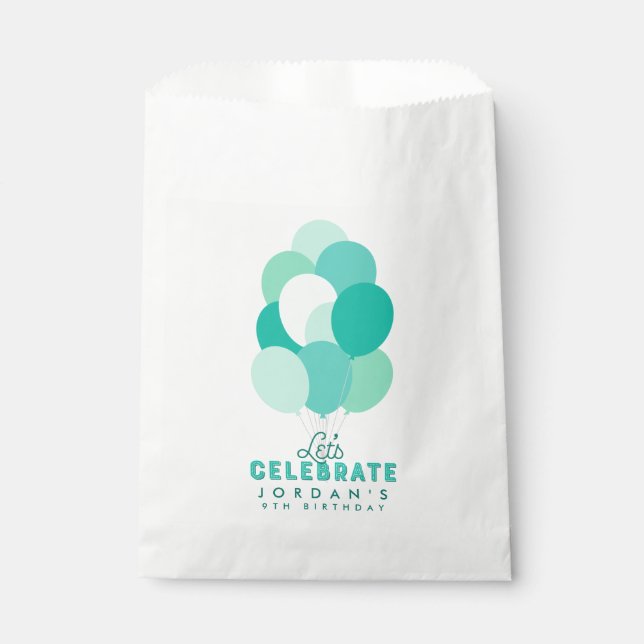 Teal Balloons Let's Celebrate Any Age Birthday Favor Bag (Front)