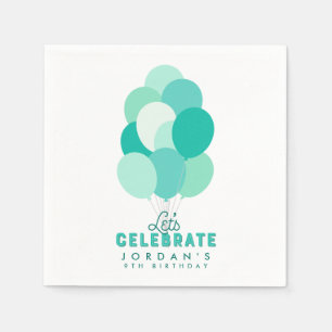 Teal Balloons Let's Celebrate Any Age Birthday Napkins