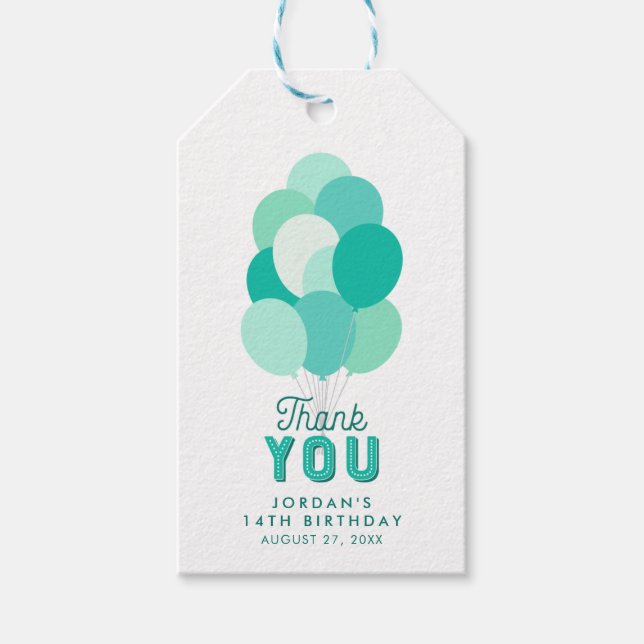Teal Balloons Thank You Gift Tags (Front)