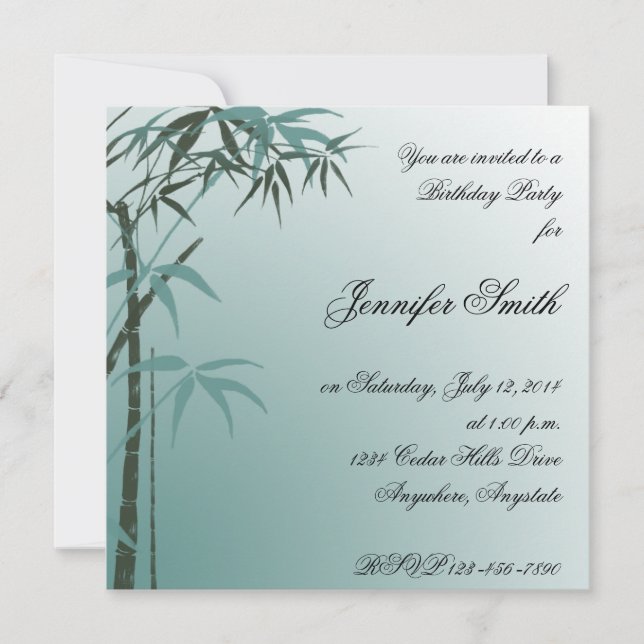 Teal Bamboo Birthday Invitation (Front)