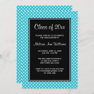Teal Band Black Polka Dots Graduation Announcement