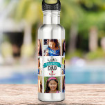 Teal Banner Photo DYI Collage World’s Greatest Dad Stainless Steel Water Bottle<br><div class="desc">“World’s Greatest Dad.” Let Dad know what you really think of him. Time for him to quench his thirst after a workout with this cool water bottle sporting a personalized photo collage and bold, modern typography with a graphic teal blue banner on a stainless steel background. Customize with 8 photos...</div>