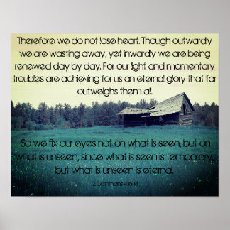 Teal Barn- 2 Corinthians 4:16-18 Poster