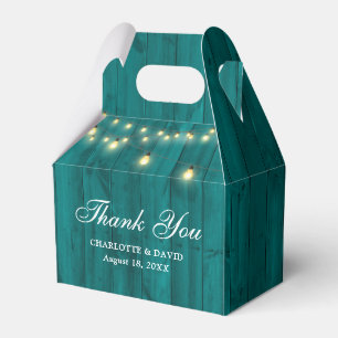 Teal Barn Wood String Lights Wedding Favor Boxes