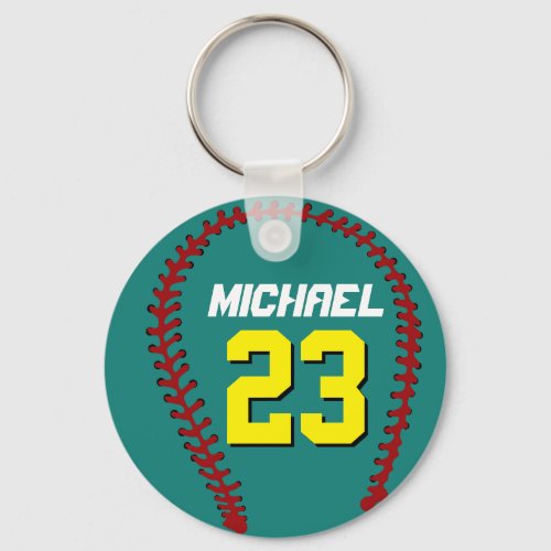 Teal Baseball Keychain for Sports Fans or Athletes
