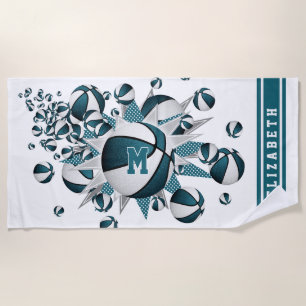 teal basketballs stars girls monogrammed beach towel