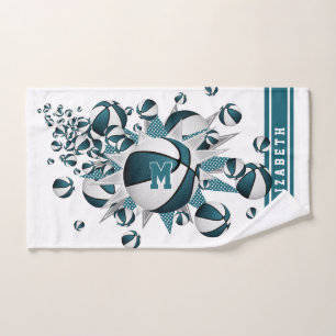 teal basketballs stars girls monogrammed hand towel