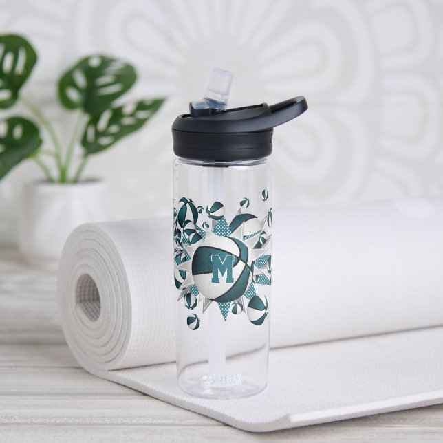 teal basketballs stars girls monogrammed water bottle (Yoga)