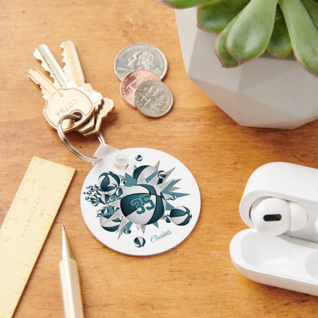 teal basketballs stars girls sports gifts under 10 keychain (Desk)