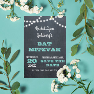 Teal Bat Mitzvah Label Friendly Save the Date Announcement Postcard
