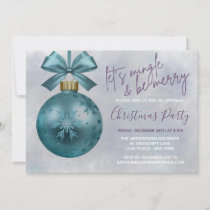 Teal Bauble Purple Glitter Script Christmas Party Invitation