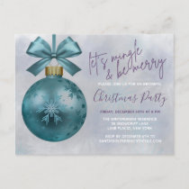 Teal Bauble Purple Glitter Script Christmas Party  Postcard