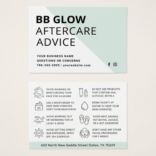 Teal BB Glow Facial Instructions After Care Card