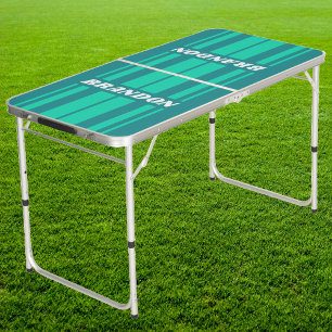 Teal Beach Breeze Board Stripe Name Tailgate Beer Pong Table