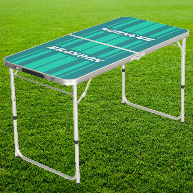 Teal Beach Breeze Board Stripe Name Tailgate Beer Pong Table (Creator Uploaded)