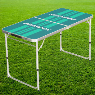 Teal Beach Breeze Rally Stripe Name Tailgate Beer Pong Table