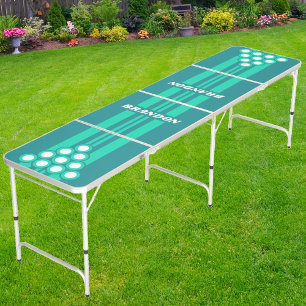 Teal Beach Breeze Rally Stripes with Name Beer Pong Table