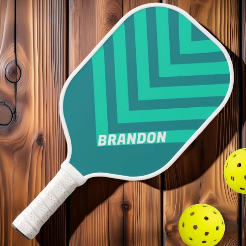 Teal Beach Breeze Vintage Chevron with Name Pickleball Paddle