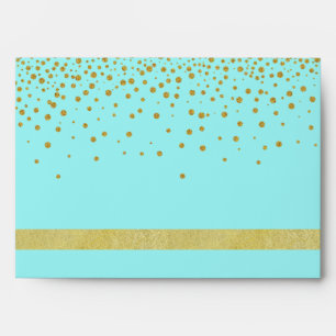 Teal Beach Gold Foil Faux Glitter Metal  Wedding Envelope