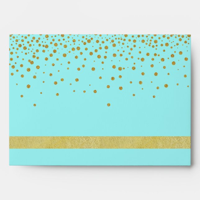 Teal Beach Gold Foil Faux Glitter Metal  Wedding Envelope (Front)