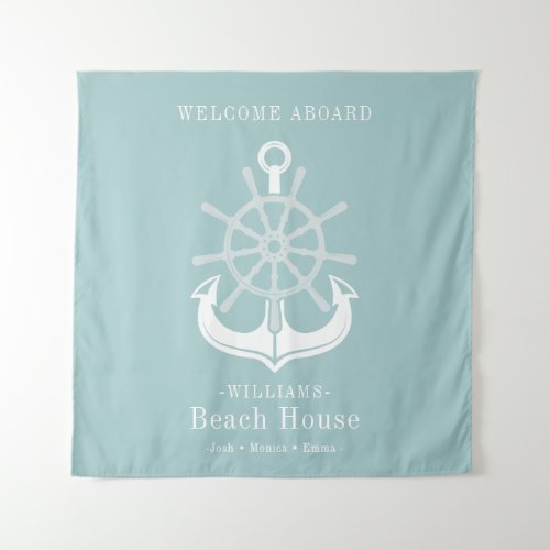 Teal Beach House Family Name Anchor Tapestry