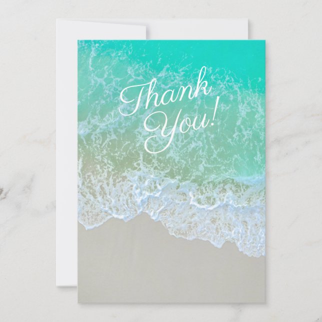 Teal Beach Photo, Personalize Message & Name Thank You Card (Front)